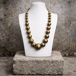 VINTAGE Graduated Hammered Brass Bench-Bead Necklace